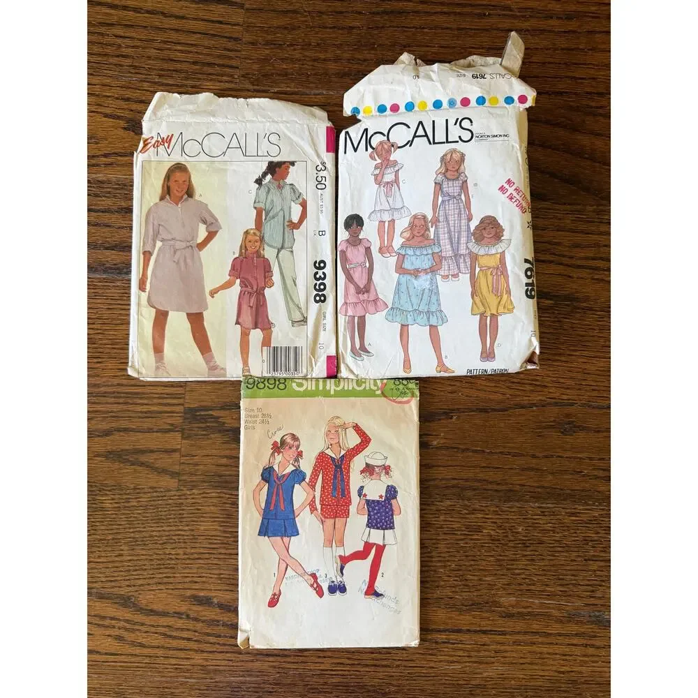 11-Piece Bundle Vintage Sewing Patterns Size 10 Girls 50s 70s 80s Y2k Dress PJs